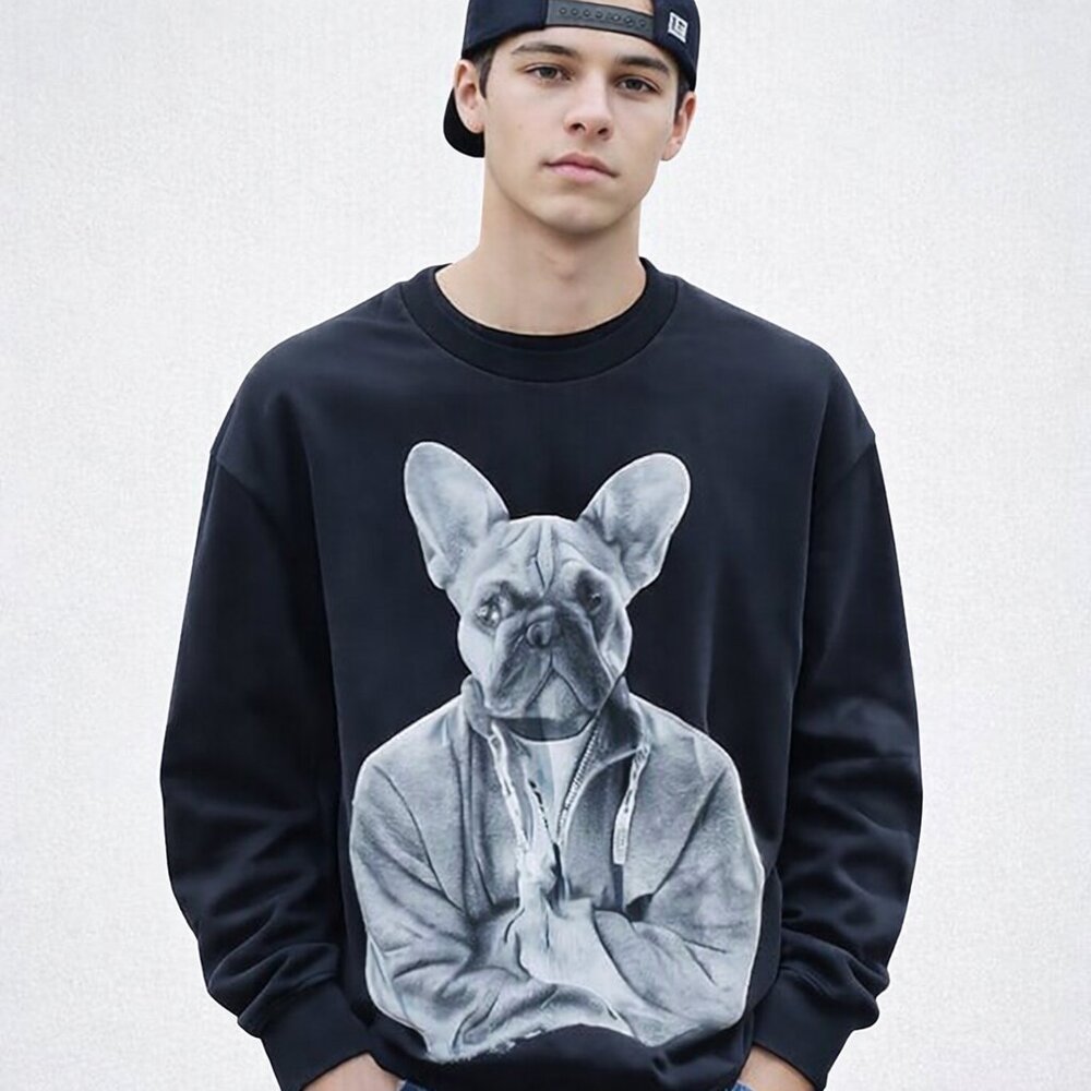 Cool Only and Sons graphic sweatshirt with French bulldog, 100% cotton